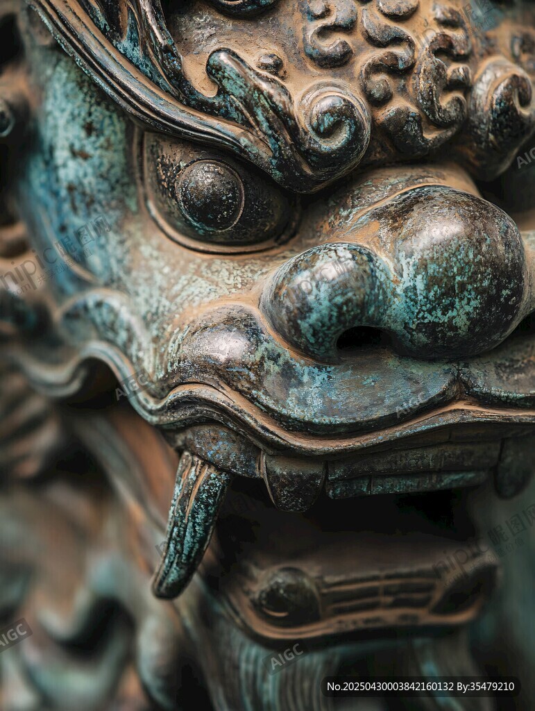 青銅獅頭特寫