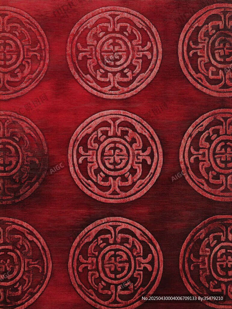 紅色中式復古圓形花紋圖案