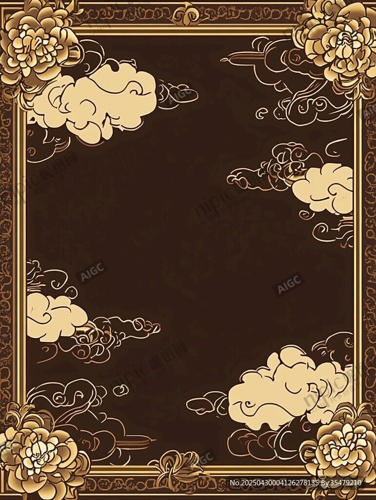中式古典云紋花卉邊框圖