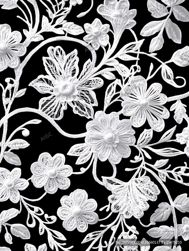 黑白花卉刺繡圖案設(shè)計(jì)