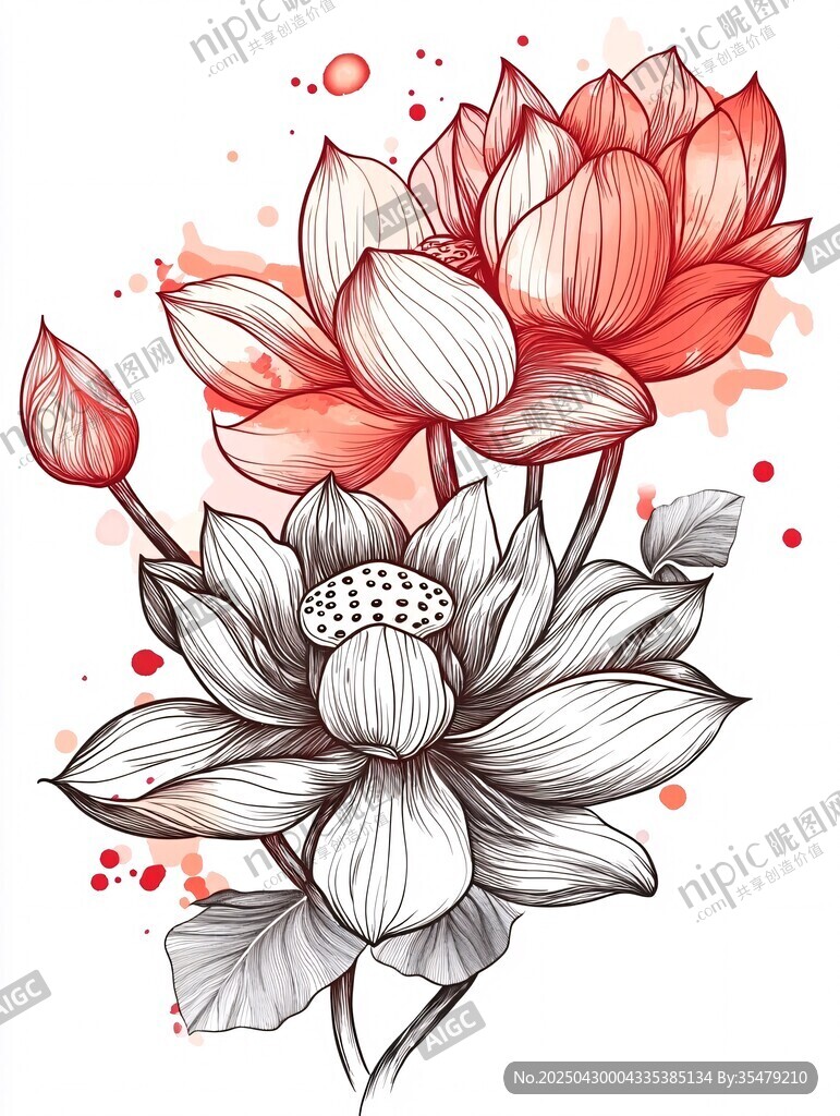 水墨風荷花插畫藝術