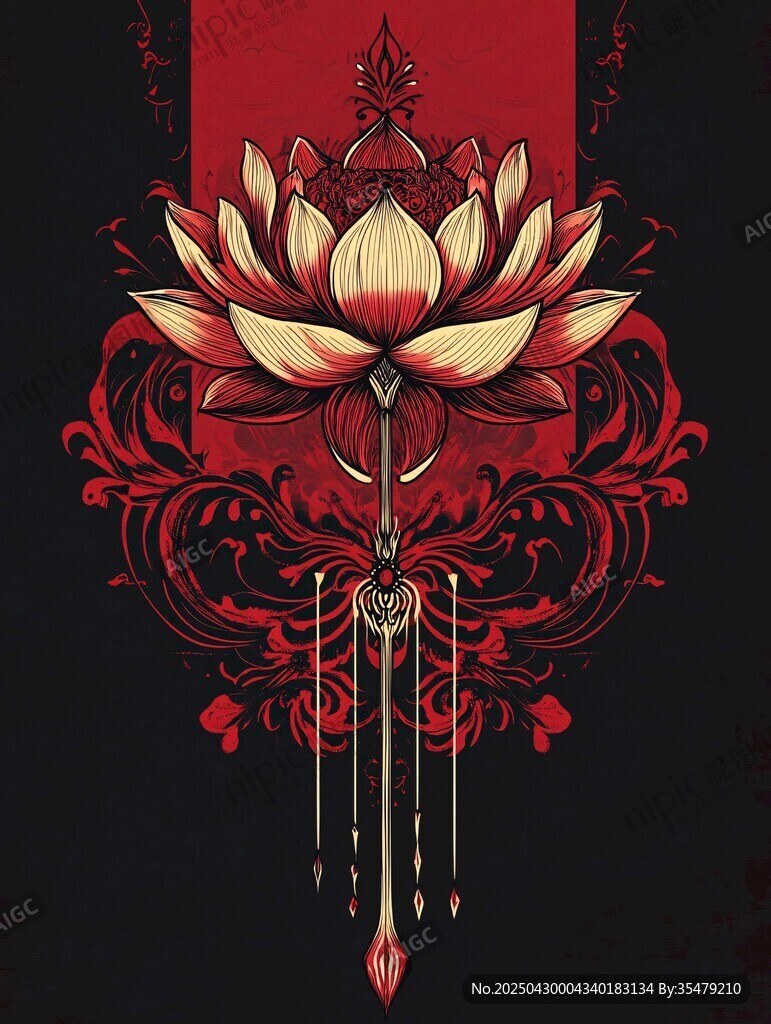 蓮花中式裝飾藝術插畫