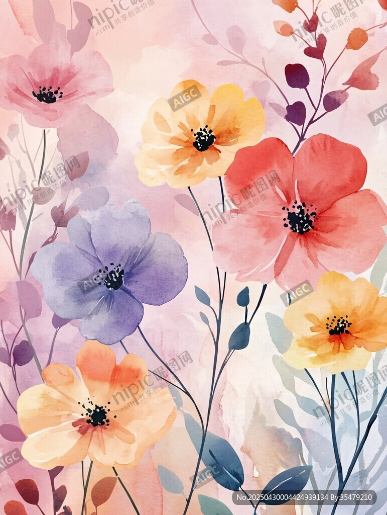 水彩花卉夢幻插畫作品