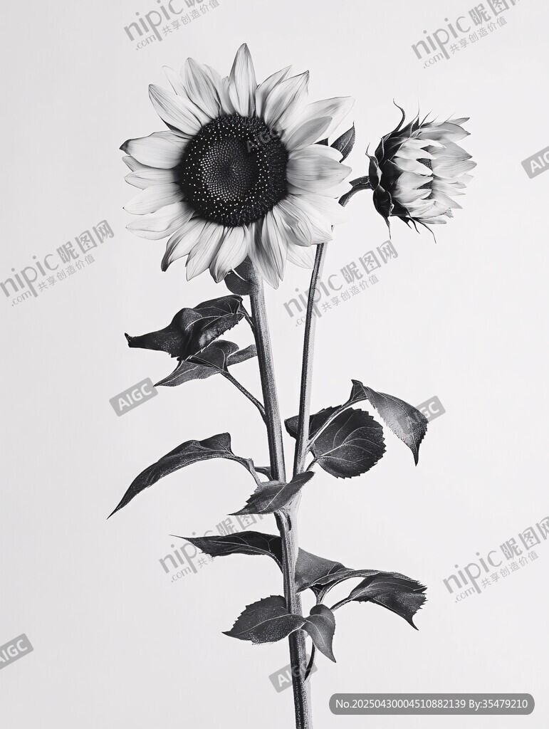 黑白向日葵花卉特寫