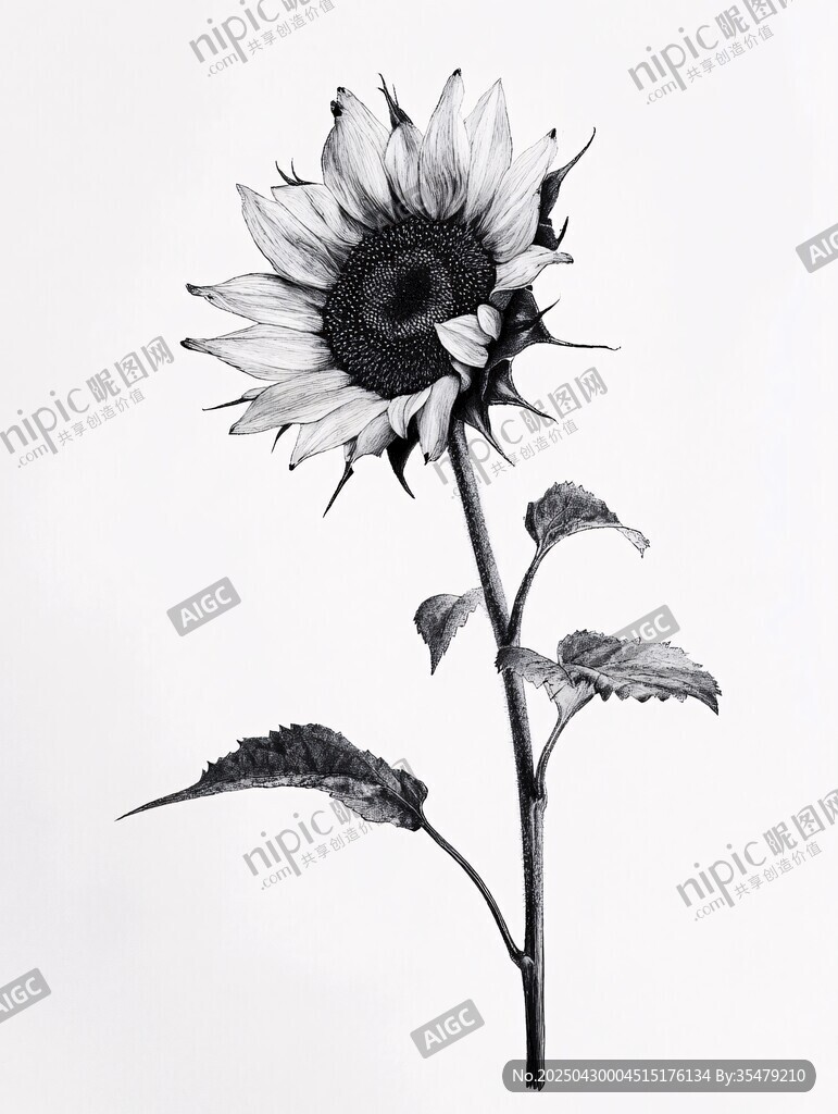 黑白素描向日葵特寫