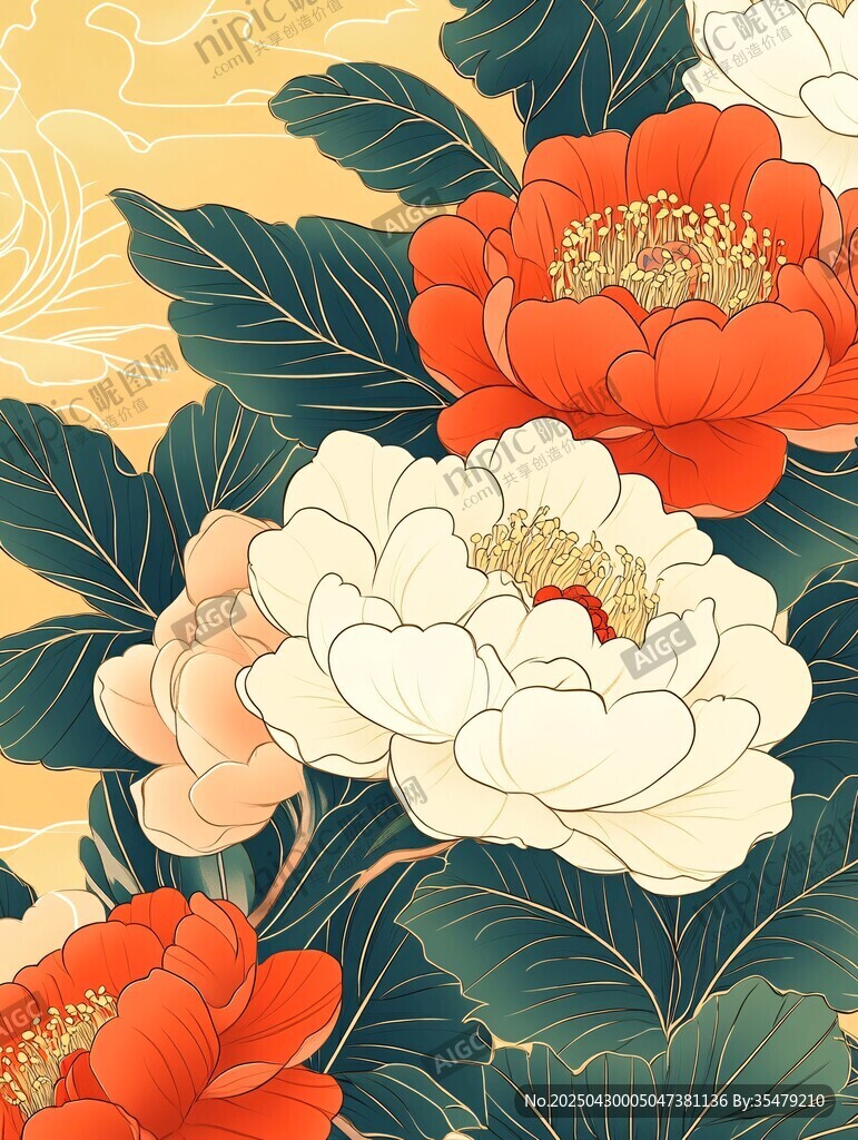 國色牡丹插畫 古韻花卉美