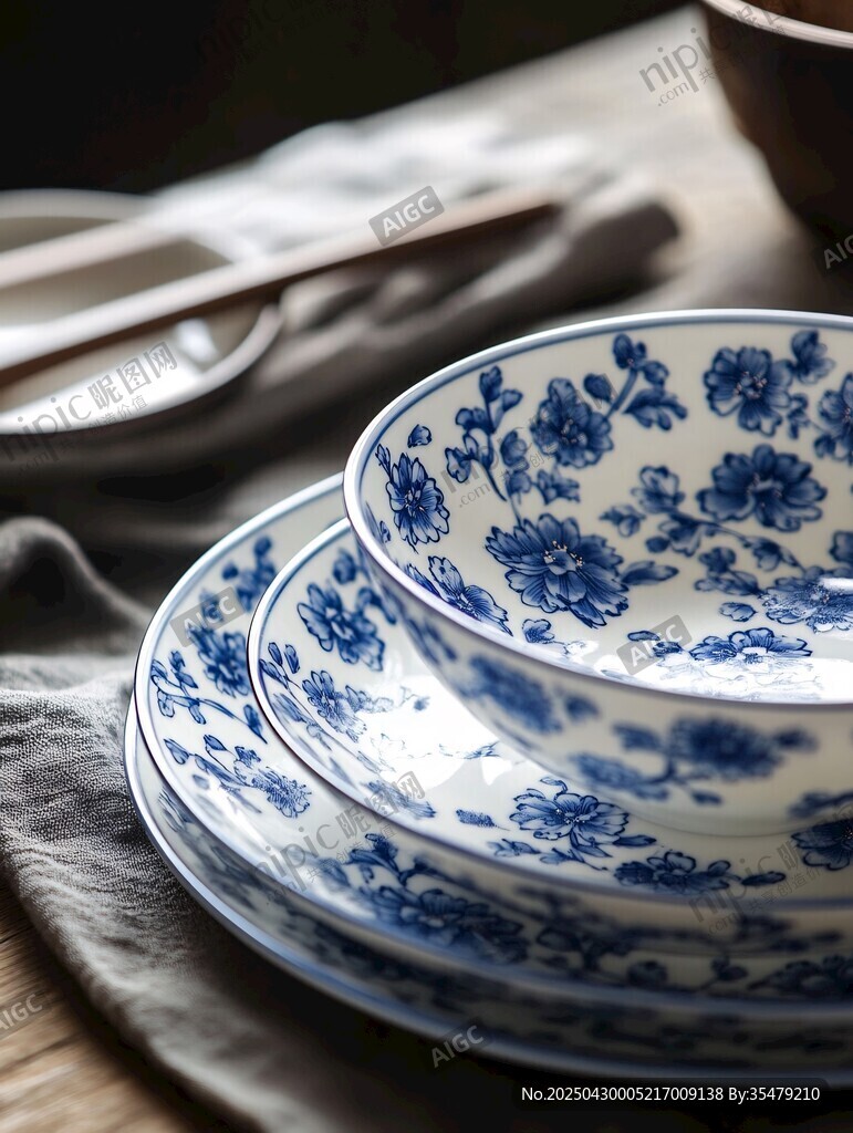 中式青花瓷餐具優(yōu)雅擺拍