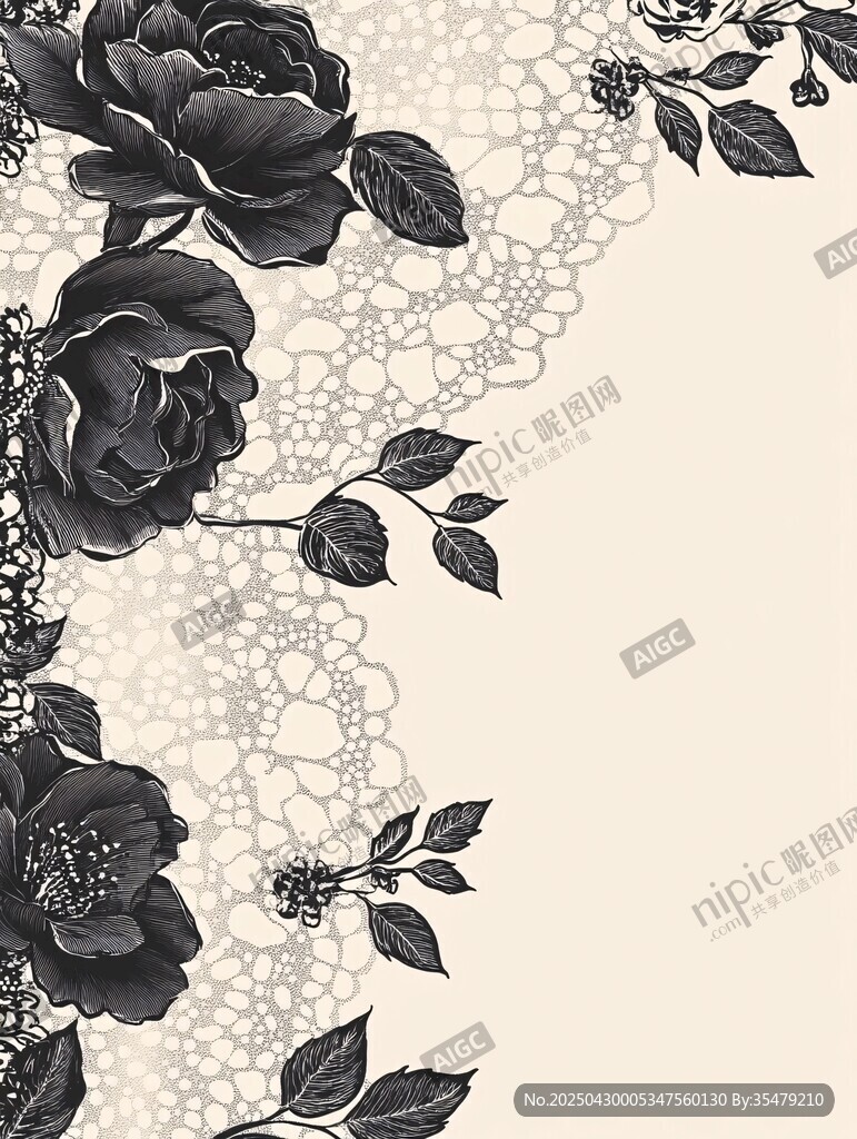 黑白玫瑰蕾絲花邊背景圖