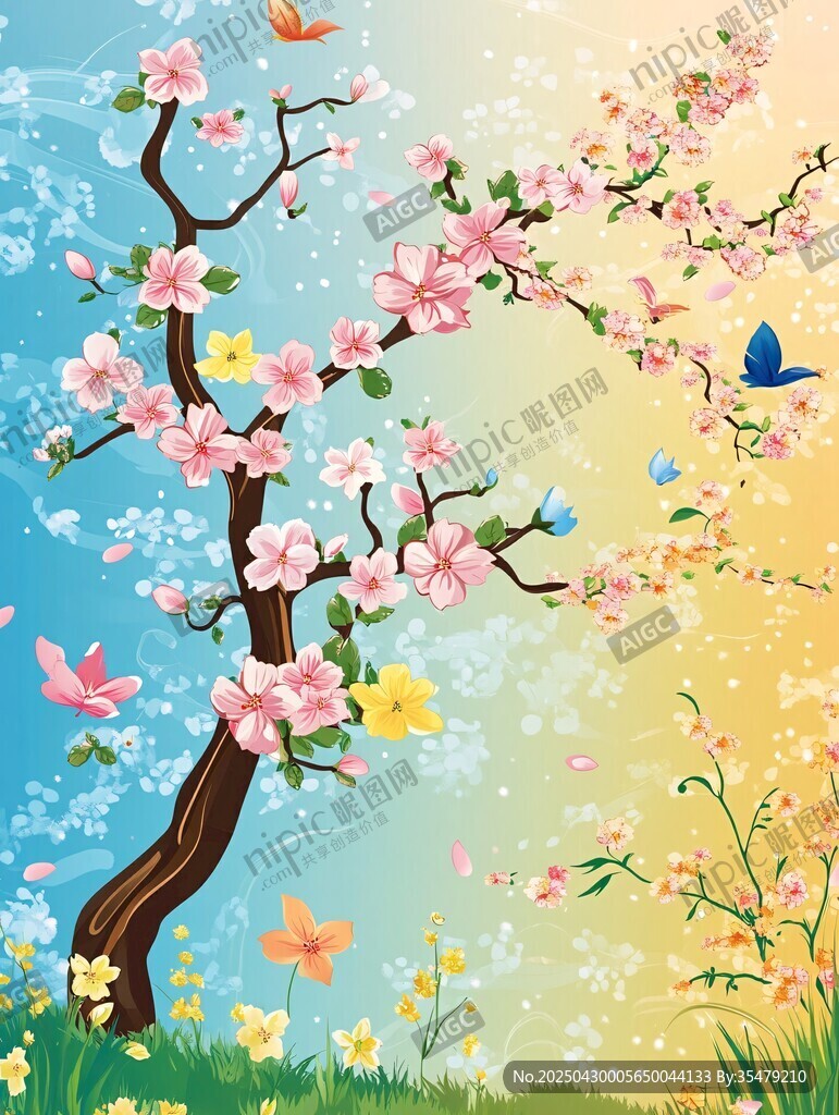春日繁花與蝶的夢幻圖景