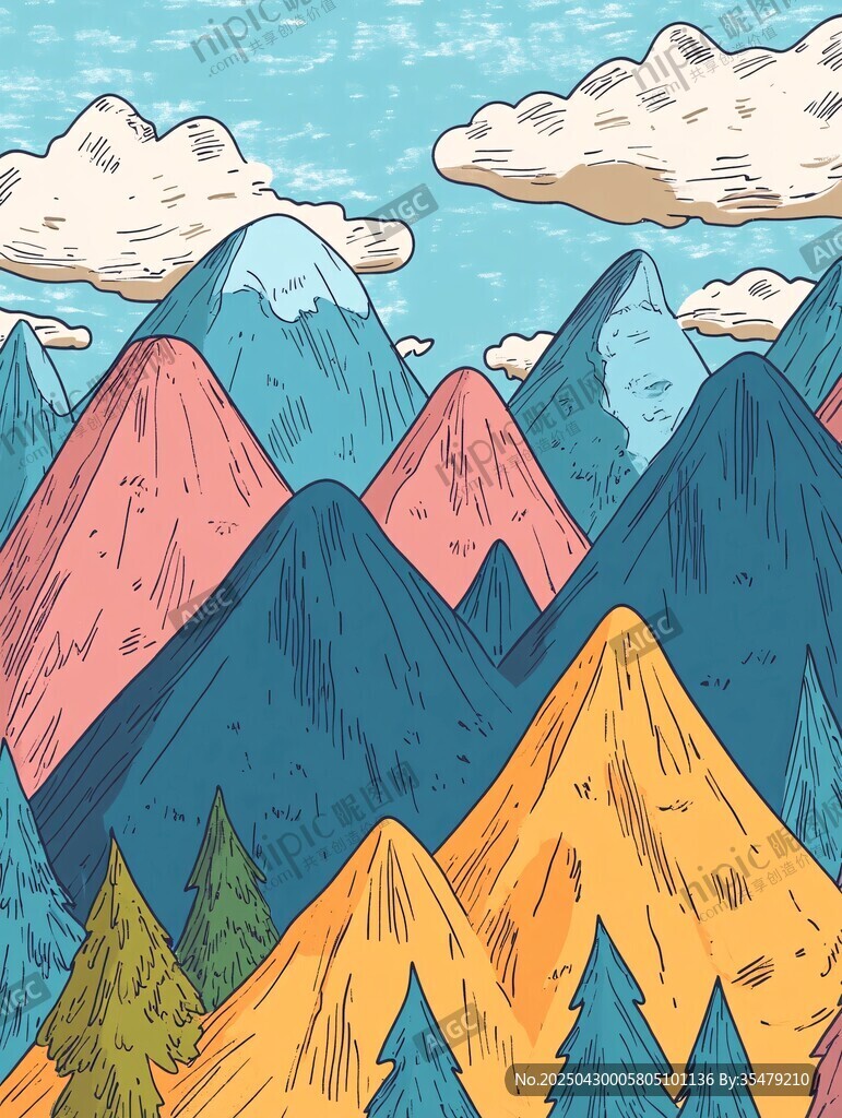 多彩手繪山間美景