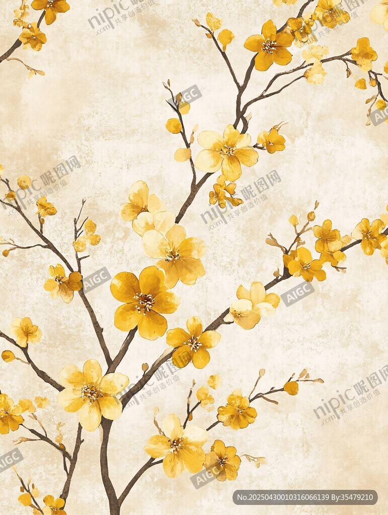 金黃梅花枝 復(fù)古風(fēng)花卉