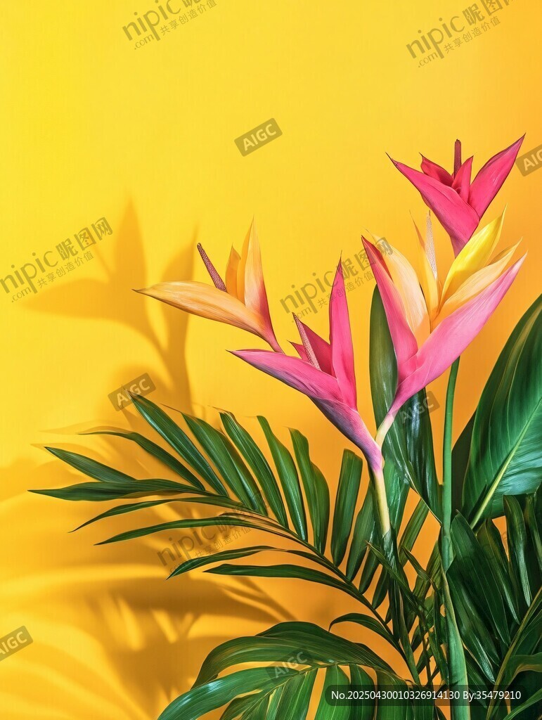 艷色花卉與翠綠葉片組合