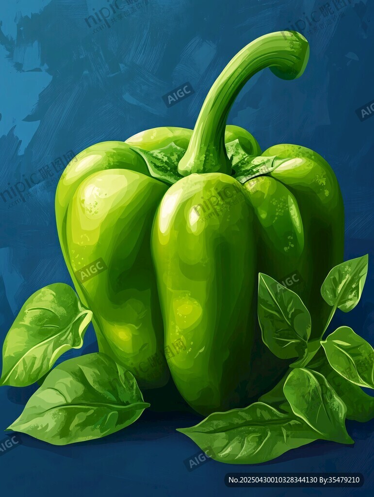 鮮綠甜椒與葉片的清新畫(huà)面