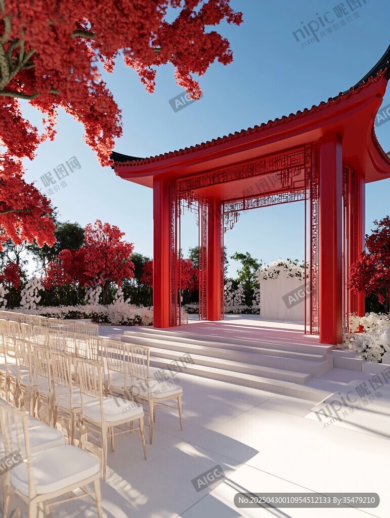 中式紅亭下的浪漫婚禮場地