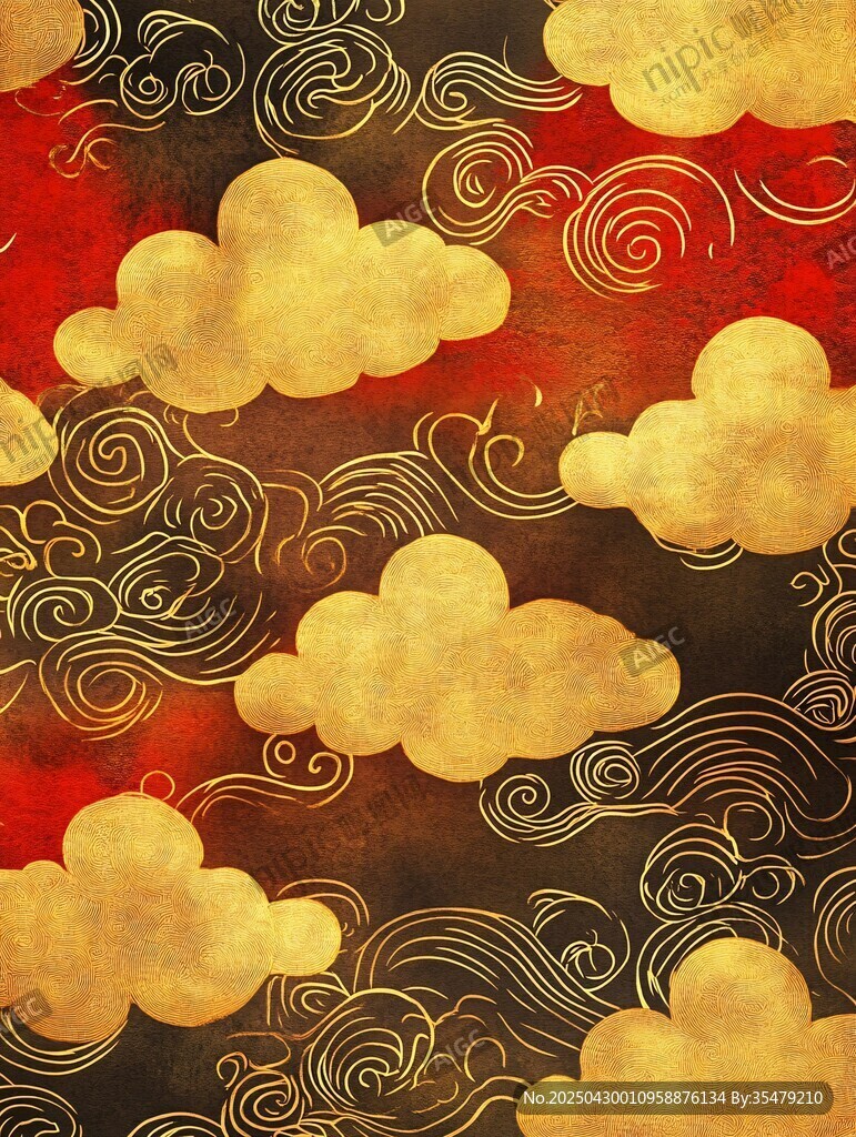 中式金云紅底傳統圖案