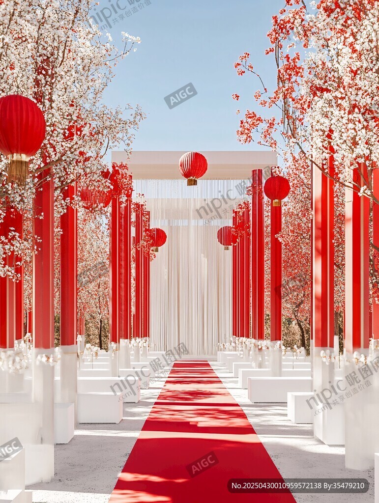 中式浪漫婚禮紅色儀式通道