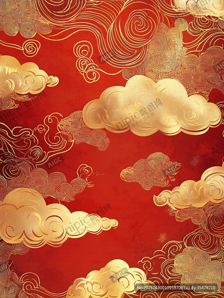 紅底金云中式傳統圖案