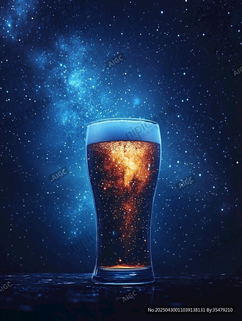 星空下的啤酒杯夢幻景象
