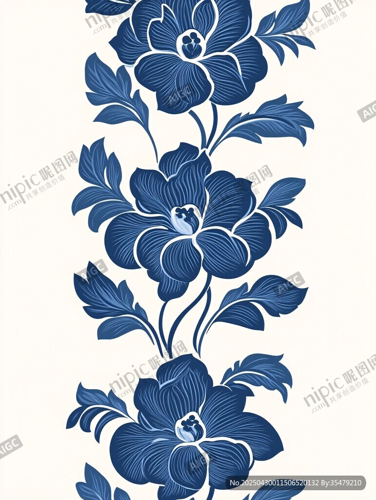 藍白花卉垂直圖案紋理