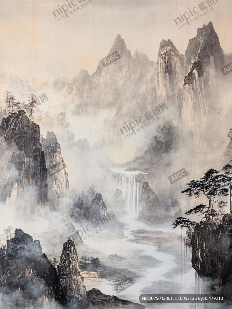 水墨山水間 云霧繞奇峰