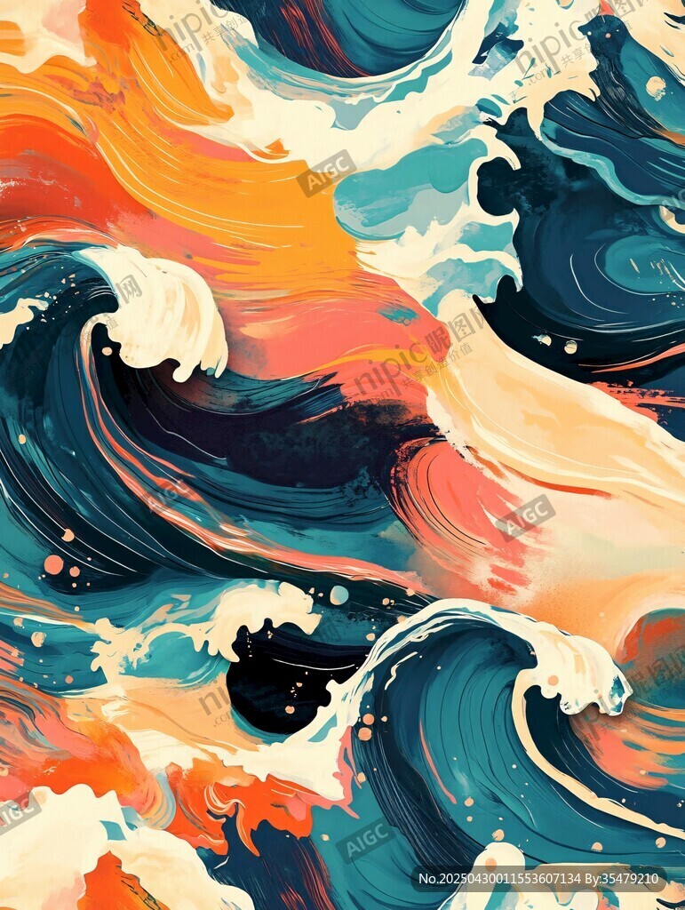 絢麗多彩的抽象海浪圖景