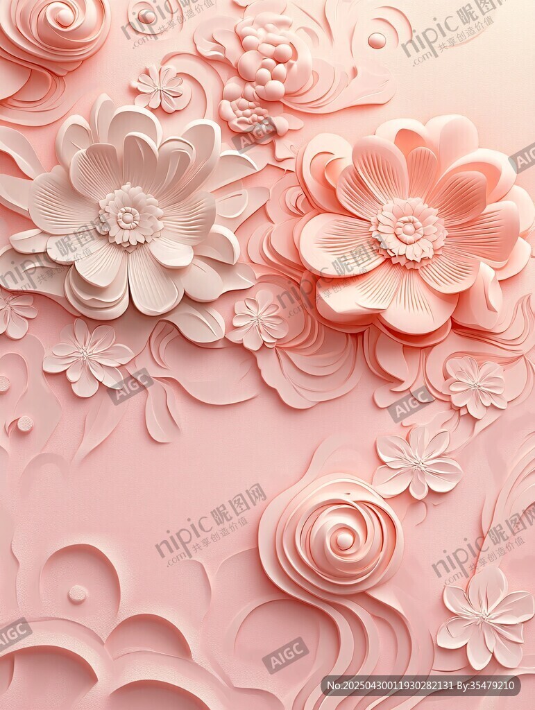 粉色立體花卉浮雕圖案