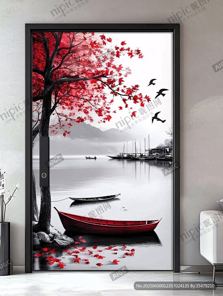 紅楓湖畔小船靜美風(fēng)景
