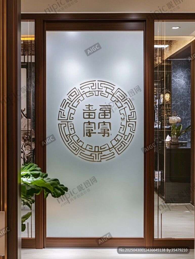中式磨砂玻璃門 福壽圖案