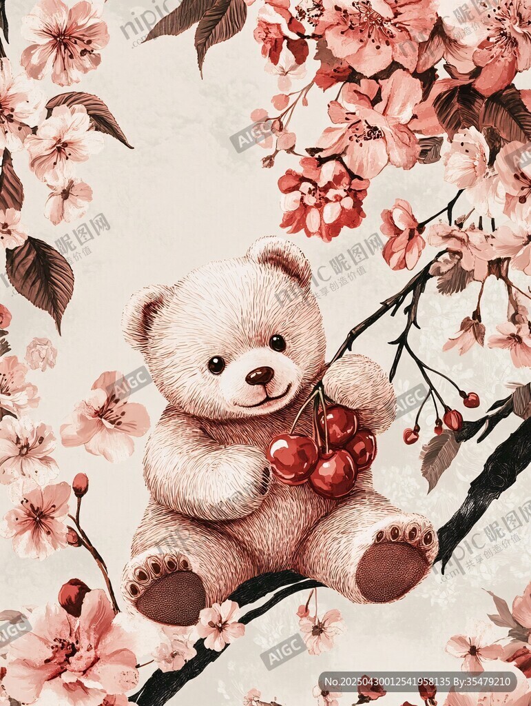 小熊賞櫻抱櫻桃