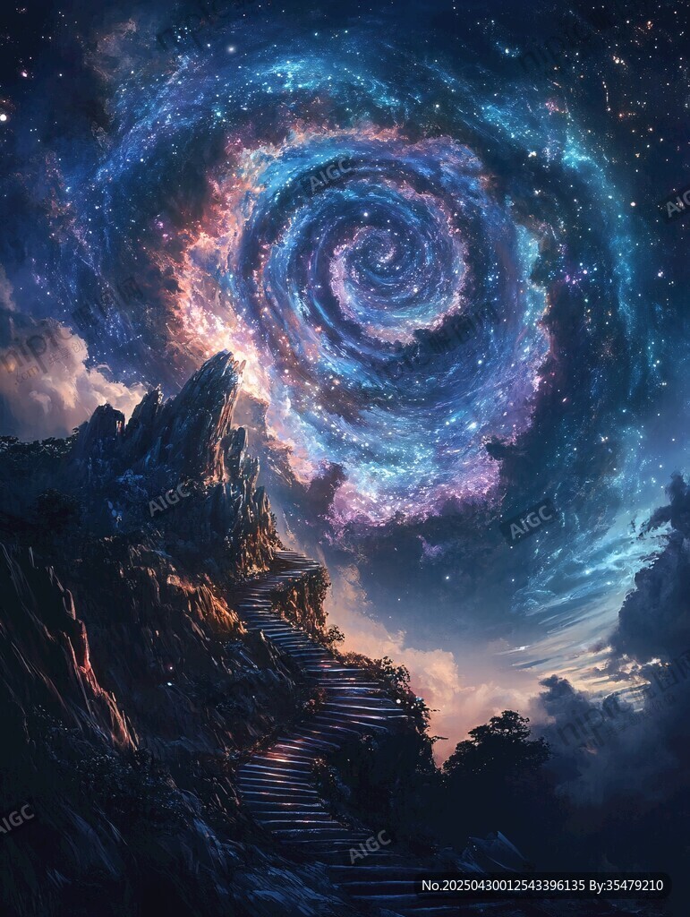 夢幻星空下的神秘山間步道