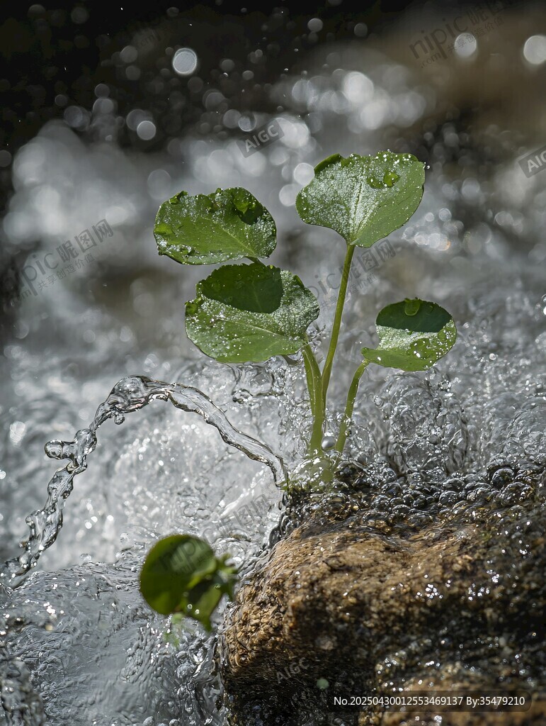 水滴滋養(yǎng)下的新生綠植