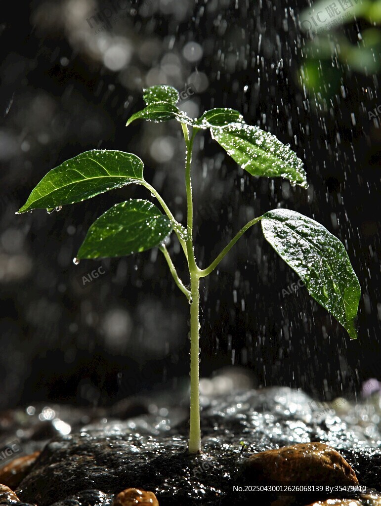 雨中幼苗 生命的堅韌綻放