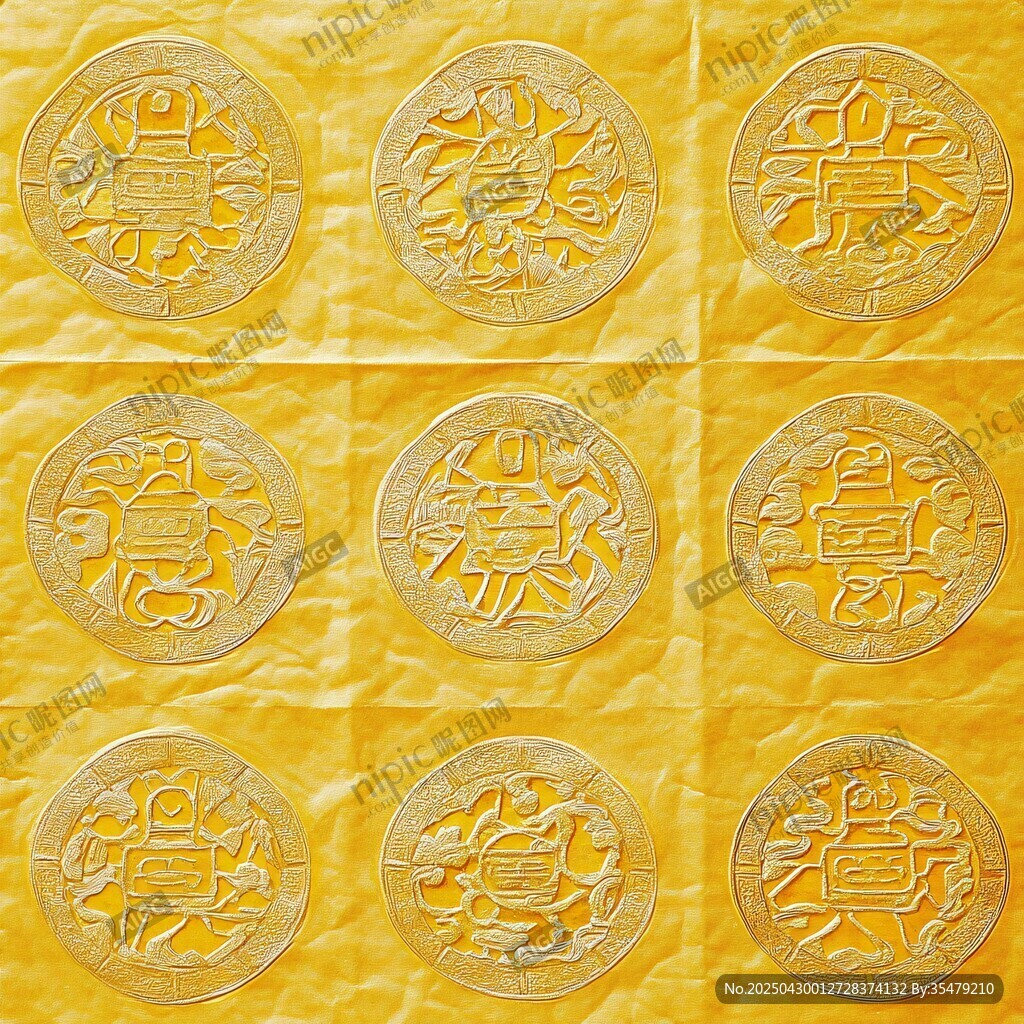 古雅金色吉祥紋飾硬幣展示