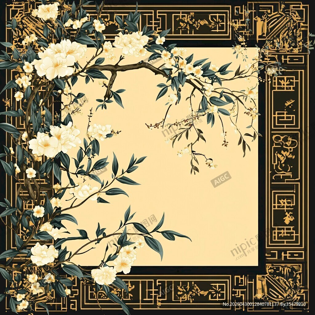 中式花卉邊框古典裝飾圖