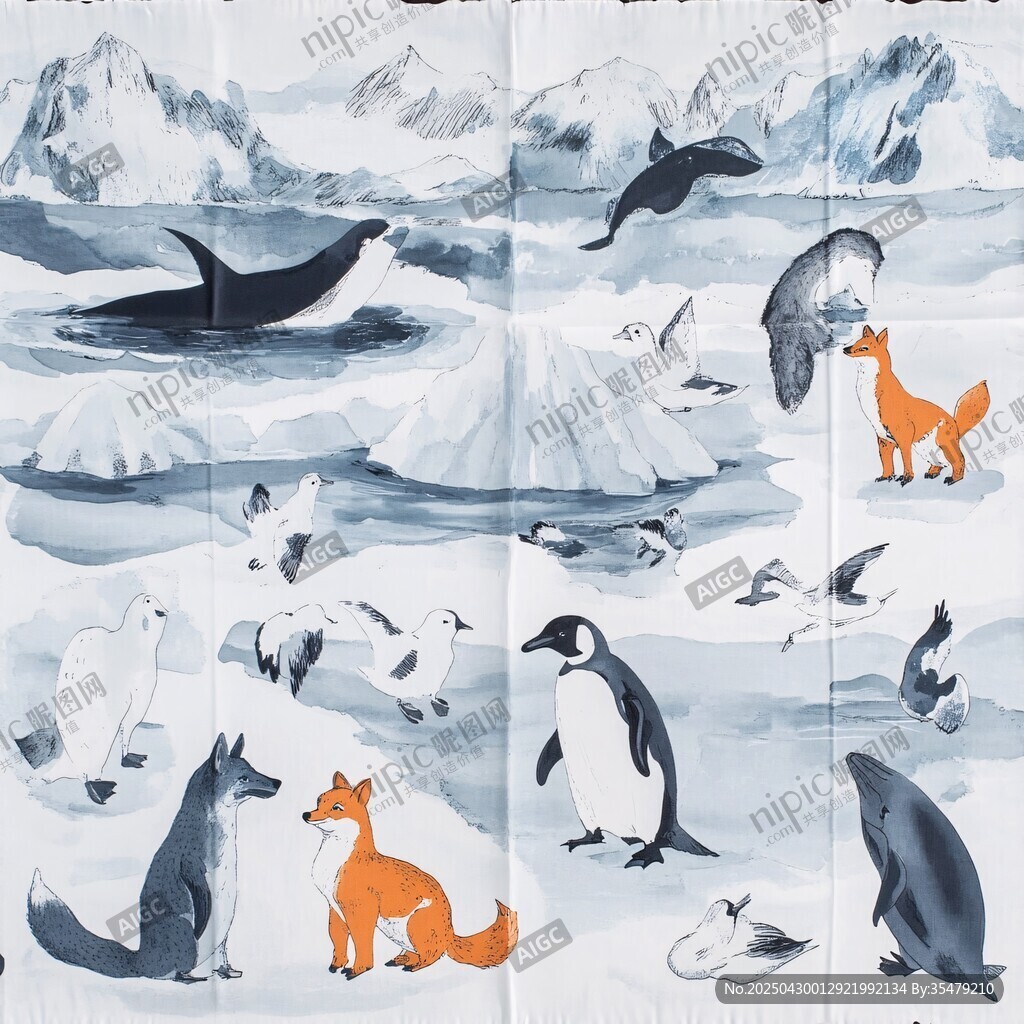 極地動物群像繪景
