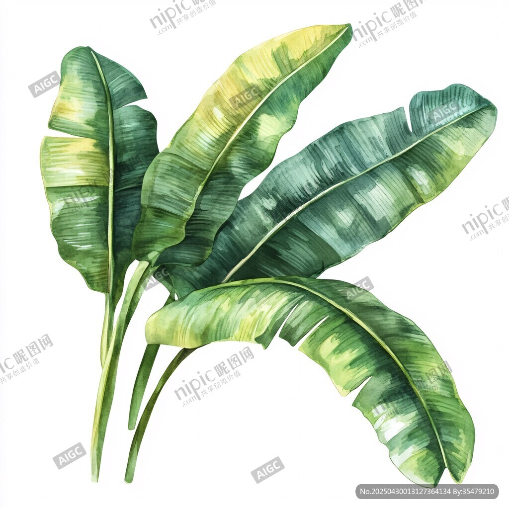 手繪熱帶芭蕉葉插畫