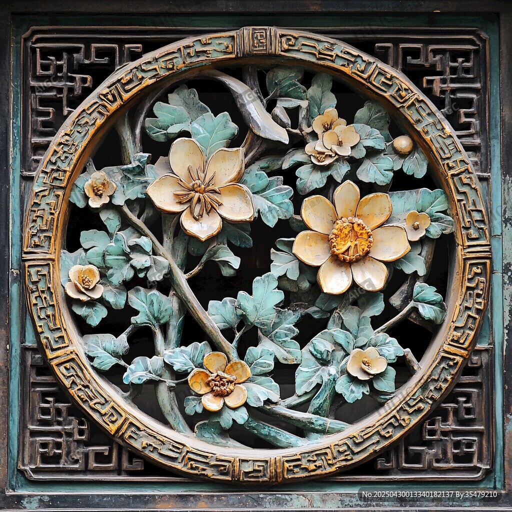 中式雕花窗飾 精致花卉圖案