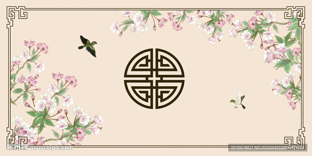中式花鳥窗欞裝飾圖案