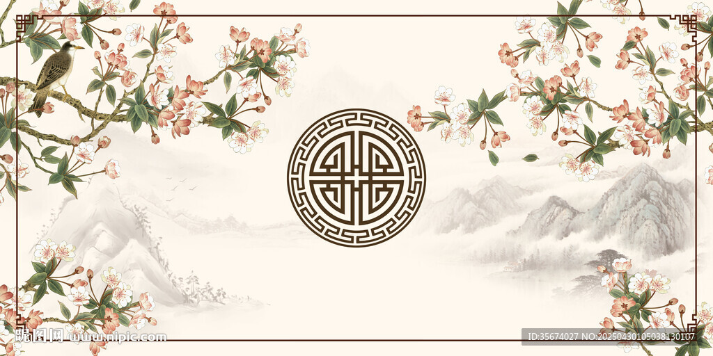 中式古典花鳥山水裝飾圖