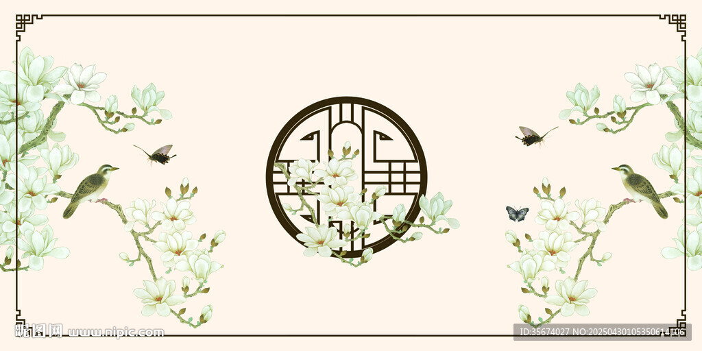 中式花鳥窗欞裝飾圖案