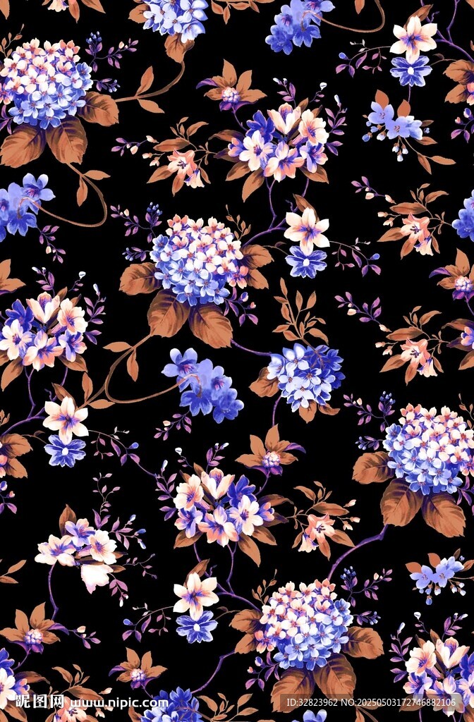 黑色背景花卉圖案