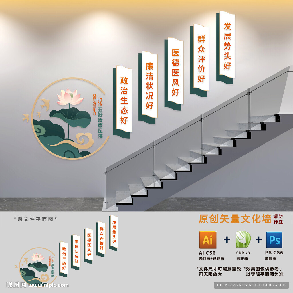 五好清廉醫院樓梯文化墻
