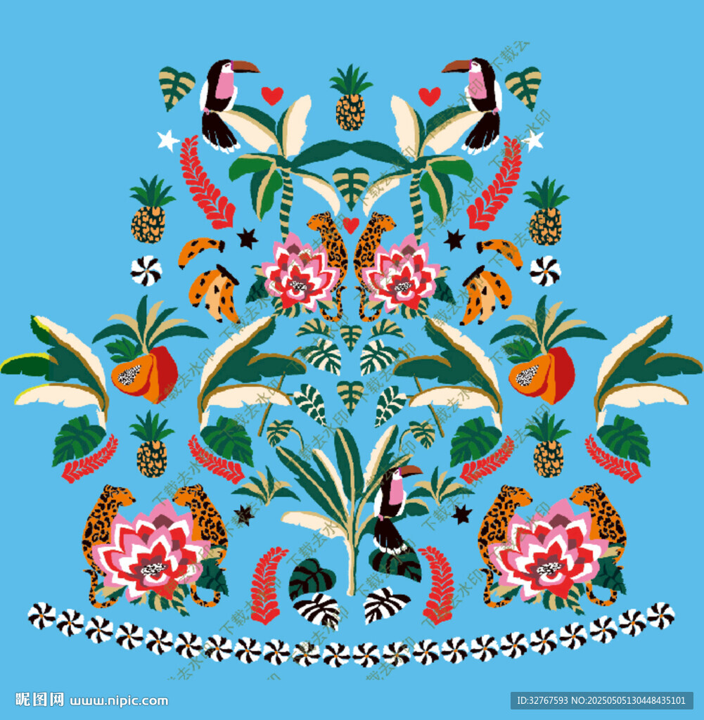 多彩花鳥刺繡圖案