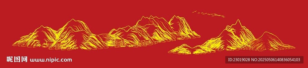 紅色背景上的金色山巒