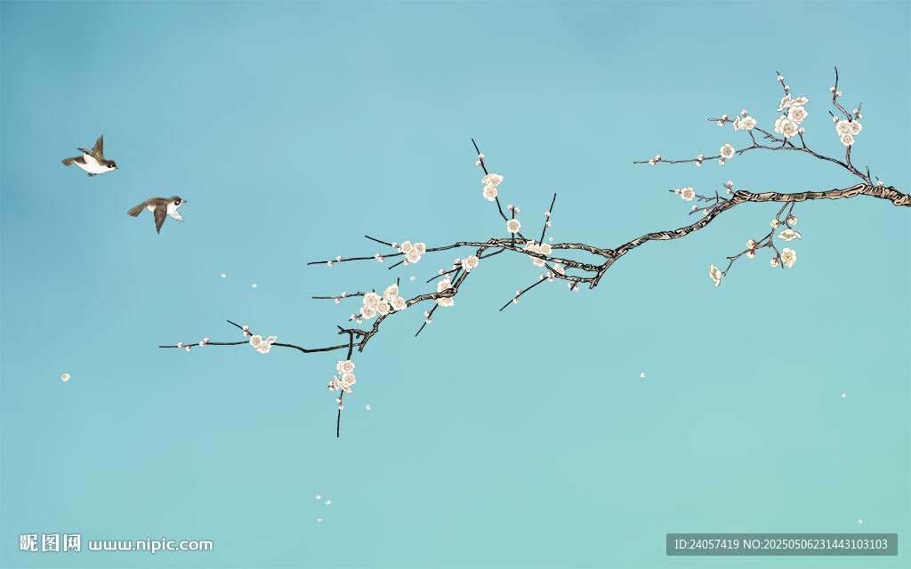 新中式工筆花鳥梅花背景墻裝飾畫