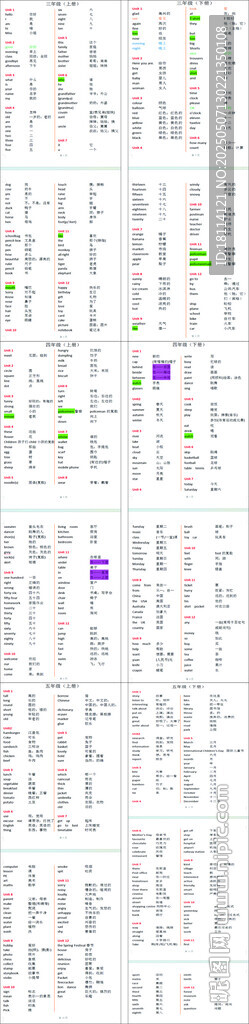 小學生三年級至五年級英語單詞