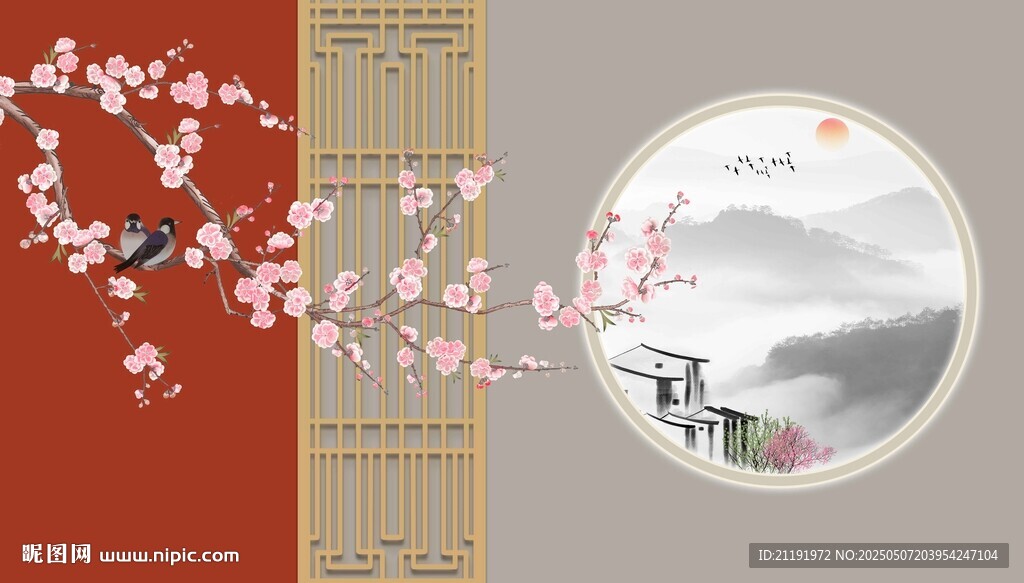 新中式花鳥背景墻