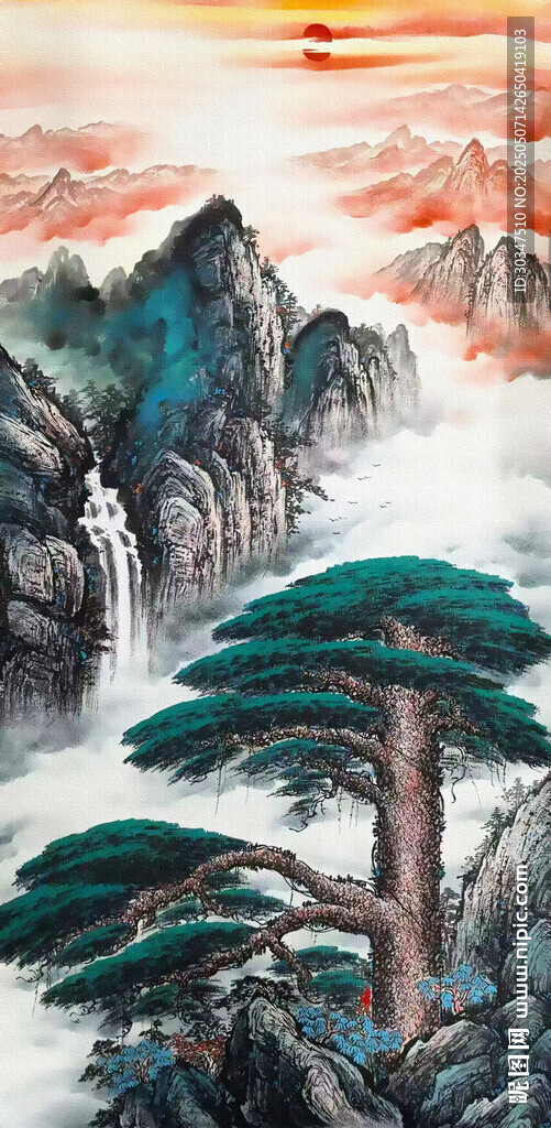 國畫迎客松掛畫
