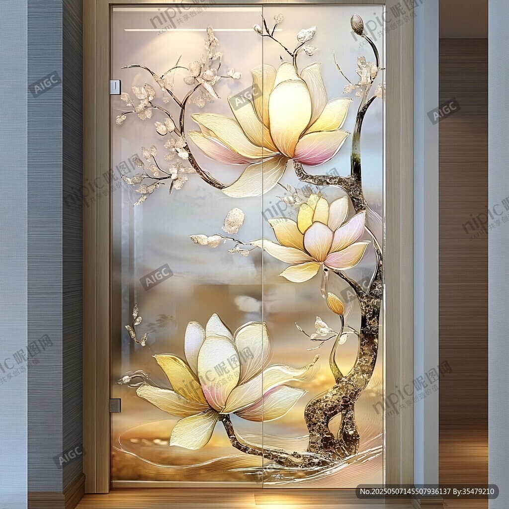 玉蘭花玻璃門裝飾畫