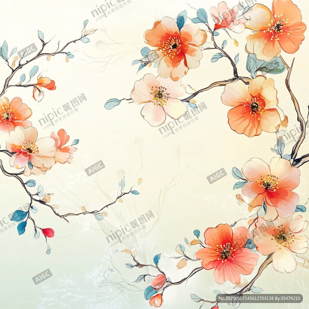 中式手繪花卉優(yōu)雅裝飾圖